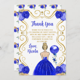 Sweet Sixteen Blonde Princess in Royal Blue Thank You Card
