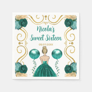 Sweet Sixteen Blonde Princess in Teal Napkins