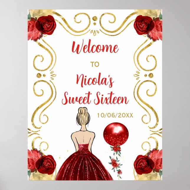 Sweet Sixteen Blonde Princess Red Welcome Poster (Front)