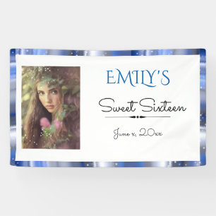 Sweet Sixteen, Blue, Faux Satin, Custom Banner