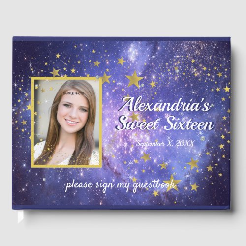 Sweet Sixteen, Blue, Gold Stars, Galaxy Sparkle
