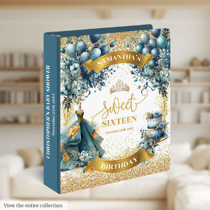 Sweet Sixteen Blue Gold Watercolor Guest Binder