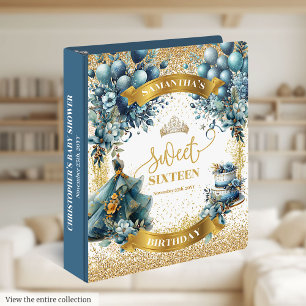 Sweet Sixteen Blue Gold Watercolor Memory Binder
