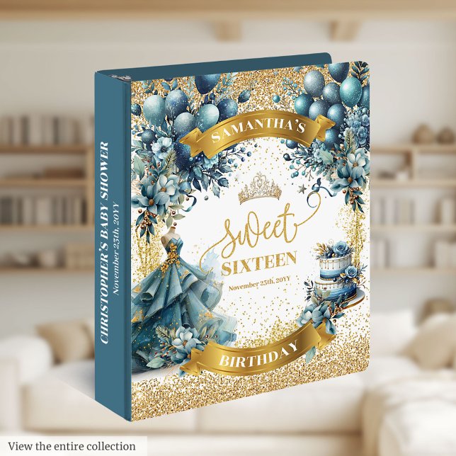 Sweet Sixteen Blue Gold Watercolor Party Binder (Sweet Sixteen Blue Gold Watercolor Party Binder)