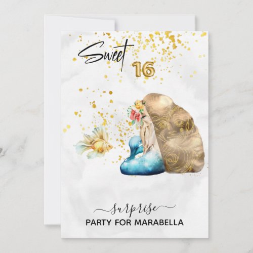 *~* SWEET SIXTEEN  Blue Mermaid Floral 16 Birthday Invitation