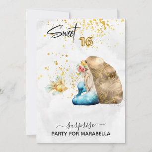 *~* SWEET SIXTEEN Blue Mermaid Floral 16 Birthday Invitation