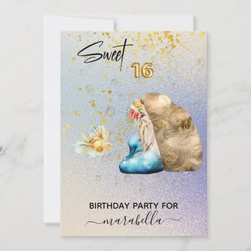  SWEET SIXTEEN  Blue Mermaid Ombre 16 Birthday  Invitation