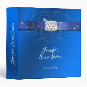 Sweet Sixteen Blue Satin Sparkling Diamond, Custom 3 Ring Binder