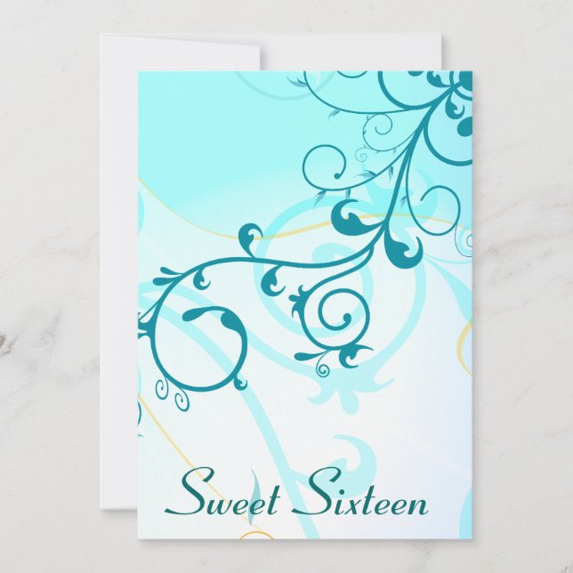 Sweet Sixteen Blue Swirls 16th Party Invitations (Front)