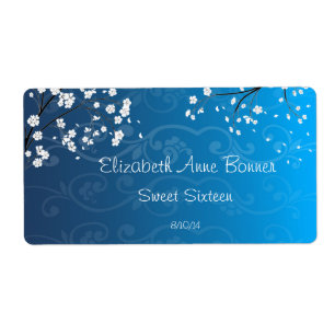 Sweet Sixteen Blue Water Bottle Labels