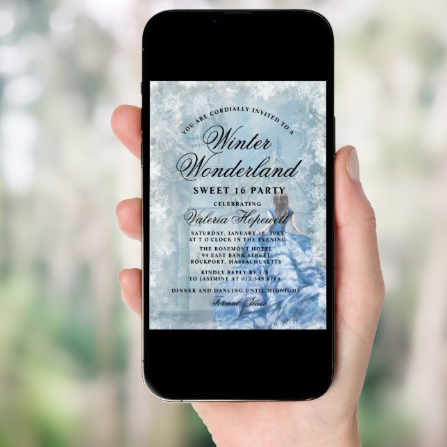 Sweet Sixteen Blue Winter Wonderland Princess Invitation (Front Digital)