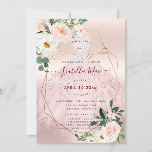 Sweet Sixteen Blush Cream Roses Watercolor Flowers Invitation