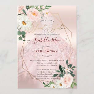 Sweet Sixteen Blush Cream Roses Watercolor Flowers Invitation
