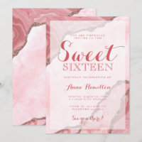 Sweet Sixteen Blush Pink Agate Virtual Birthday