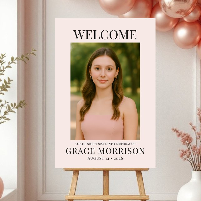 Sweet Sixteen Blush Pink Photo Birthday Welcome Foam Board (Creator Uploaded)