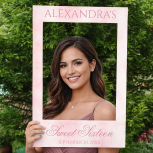 Sweet Sixteen Blush Pink Watercolor Calligraphy Selfie Frame