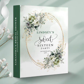 Sweet Sixteen Boho Sage Green Eucalyptus Memory 3 Ring Binder