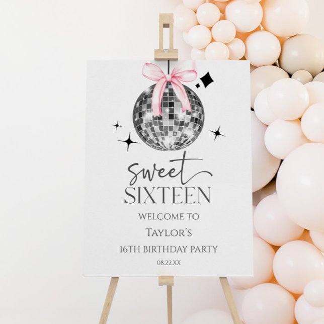Sweet Sixteen Bow 16th Birthday Party Welcome Sign (Creator Uploaded)