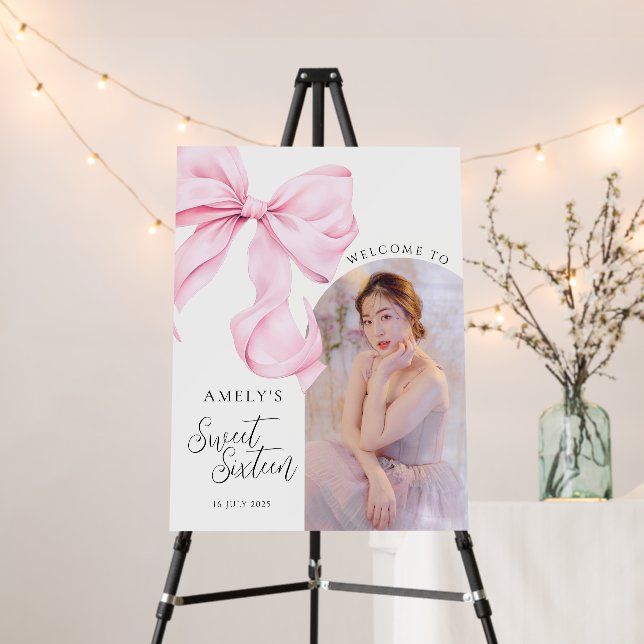 Sweet Sixteen Bow Photo Welcome Sign Foam Boards (In Situ (Stand))