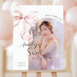 Sweet Sixteen Bow Photo Welcome Sign Foam Boards<br><div class="desc">Pink Bow Sweet Sixteen Birthday Welcome Sign for a modern bow aesthetic 16th birthday celebration with a photo template</div>