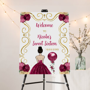 Sweet Sixteen Brown Hair Princess Burgundy Welcome Foam Board