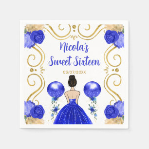 Sweet Sixteen Brown Hair Princess in Blue Napkins
