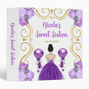 Sweet Sixteen Brown Hair Princess in Purple 3 Ring Binder