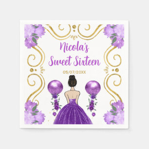 Sweet Sixteen Brown Hair Princess in Purple Napkins