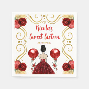 Sweet Sixteen Brown Hair Princess in Red Napkins