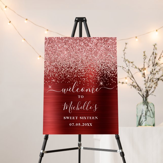 Sweet Sixteen Burgundy Glitter Dust Name Welcome Foam Board (In Situ (Stand))