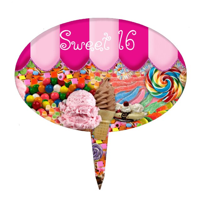 Sweet Sixteen Candy Birthday Party Cake Topper (Front)