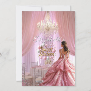Sweet Sixteen Celebrations Pink Gown Chandelier Invitation