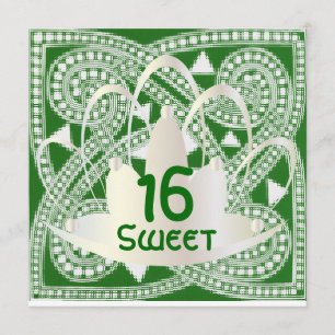Sweet Sixteen Celtic Green White Invitation Card