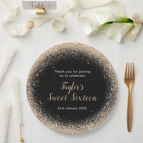 Sweet Sixteen Champagne Faux Glitter Paper Plates