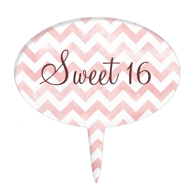Sweet Sixteen Chevron Cake Topper in Pink (Front)