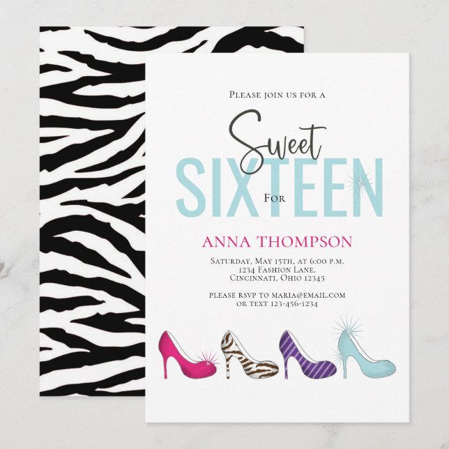 Sweet Sixteen Chic Colorful Birthday Party Invitation (Front/Back)