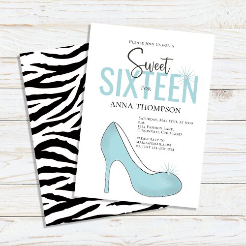 Sweet Sixteen Chic Teal Shoe Birthday Party Invitation