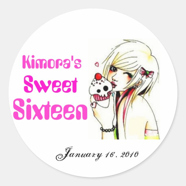 Sweet Sixteen Classic Round Sticker (Front)