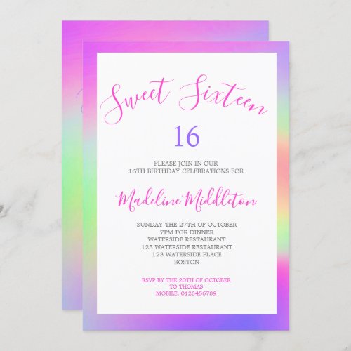 Sweet Sixteen Colorful Modern Chic Birthday Invitation