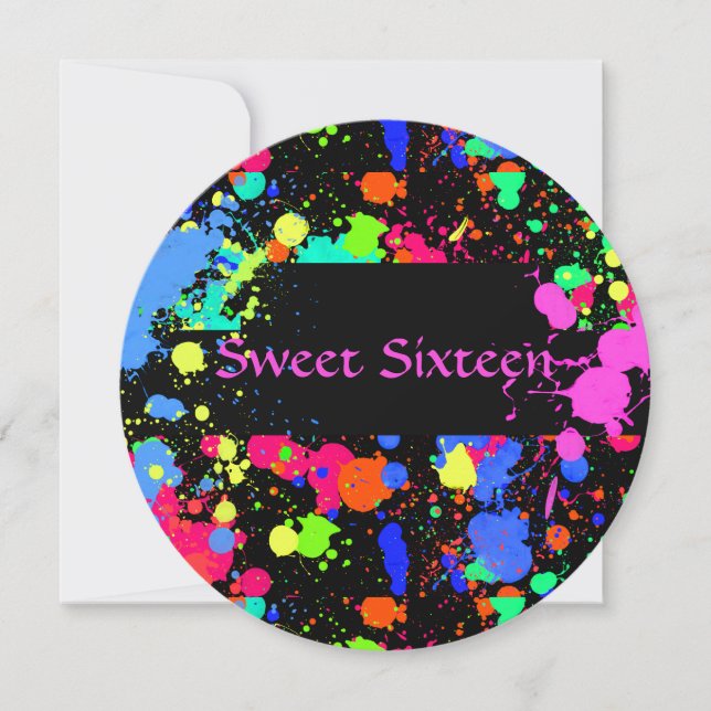 Sweet Sixteen, Colorful, Neon Paint, Invitation (Front)
