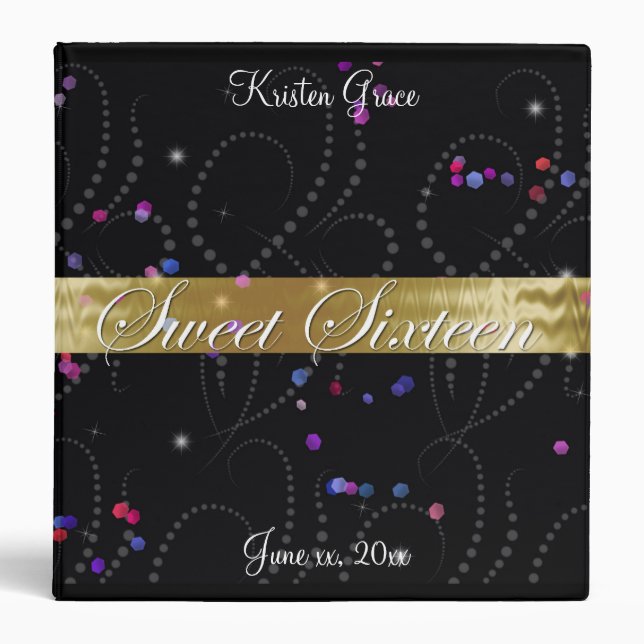 Sweet Sixteen, Confetti, Custom Photo Album Binder (Front)