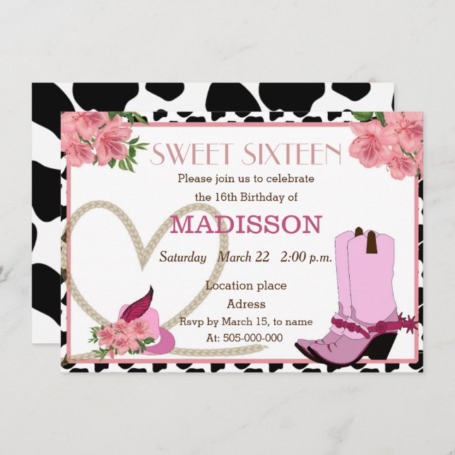 SWEET SIXTEEN Cowgirl birthday Invitation (Front/Back)