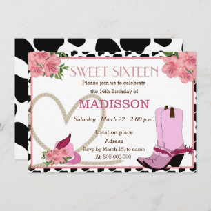 SWEET SIXTEEN Cowgirl birthday Invitation