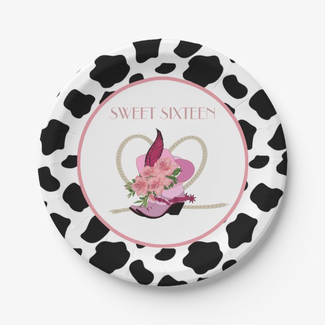 SWEET SIXTEEN Cowgirl birthday Paper Plates (Front)