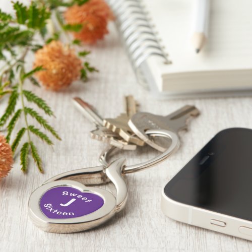 Sweet Sixteen Custom Initial Purple and White Keychain