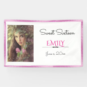 Sweet Sixteen, Custom Photo, Pink and White Banner