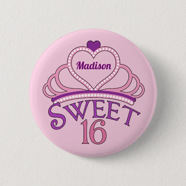 Sweet Sixteen Cute Tiara Birthday Girl Button (Front)