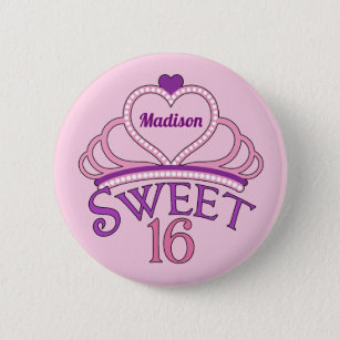 Sweet Sixteen Cute Tiara Birthday Girl Button