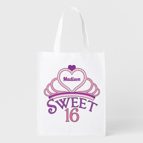 Sweet Sixteen Cute Tiara Birthday Girl Grocery Bag