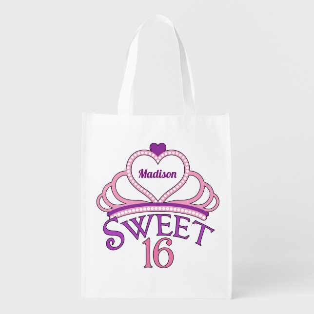 Sweet Sixteen Cute Tiara Birthday Girl Grocery Bag (Front)